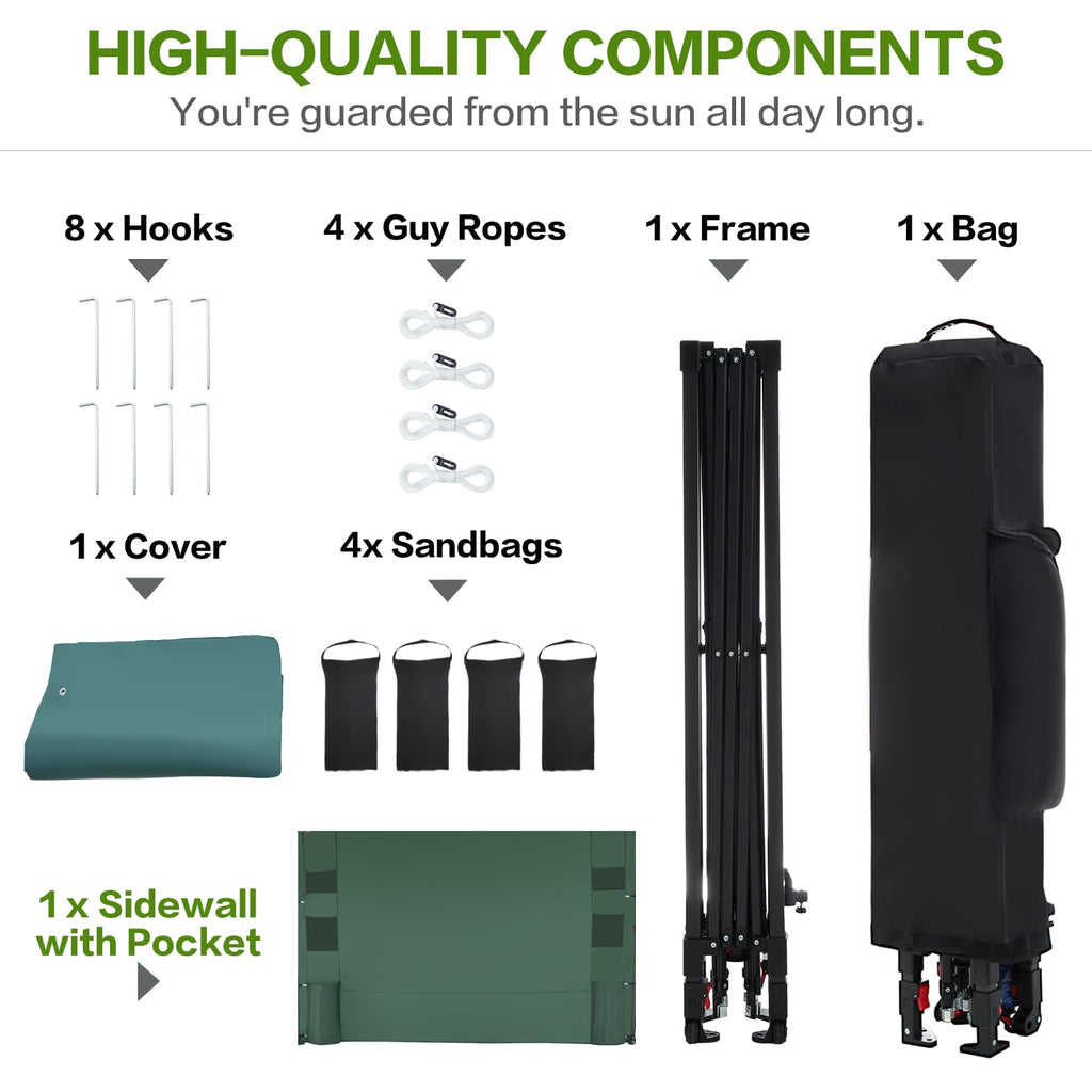 10x10 Pop Up Canopy Outdoor Tent with 1 Sidewall, One Push Setup