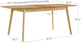59"-75" Extendable Dining Room Table for 4-6, Modern Wood Dining Table for Small Spaces, Kitchen, Space Saving Hidden