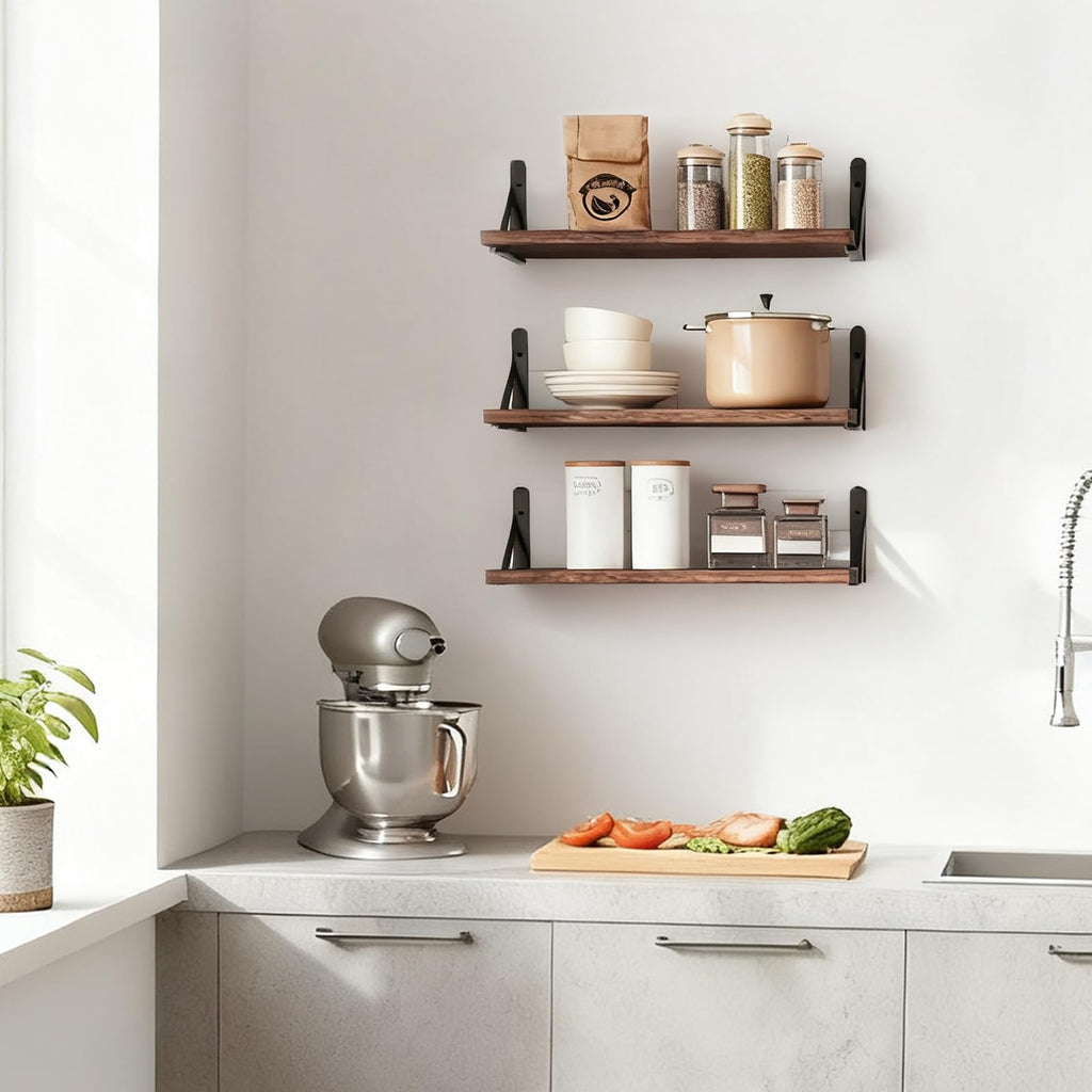 Wall Floating Shelves Decor (Brown, Set of 3, 16.5 Inch)