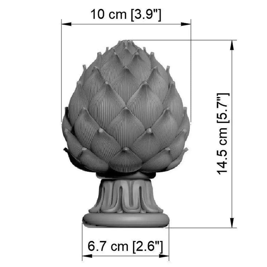 Artichoke Wood Finial - Hand-Carved Oak Newel Post Cap with Reeded Ribbon Base - Unfinished Decorative Accent for