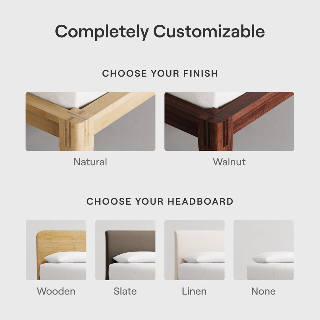 Bamboo Platform Bed Frame - Twin - Walnut - Floating Center Support Legs - 12" Height - Easy Tool Free Set Up