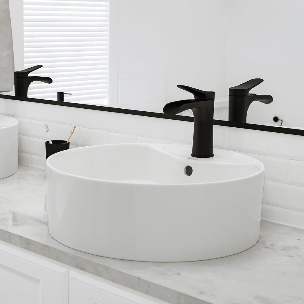 Karran Valera 18 Inch Round Vessel Bathroom Sink, Vitreous China Above Counter Vanity Sink with Overflow
