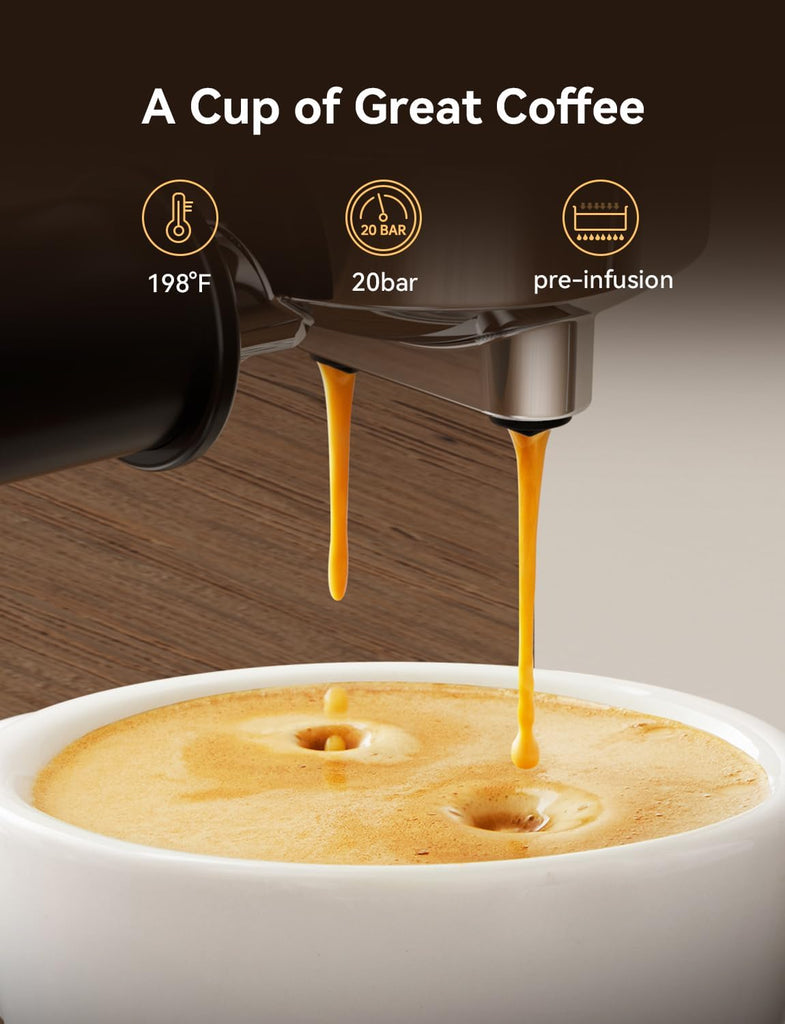 Espresso Machine 20 Bar Super Compact Espresso Coffee Machine-Beige | Professional Stainless Steel Espresso Maker