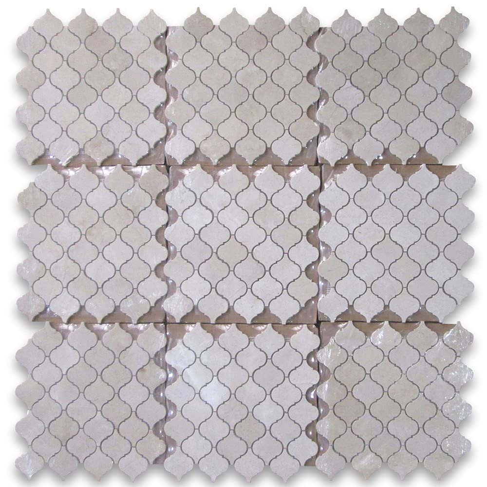 Crema Marfil Marble Medium Arabesque Baroque Lantern Mosaic Tile Polished Kitchen Bath Wall Floor Backsplash Shower
