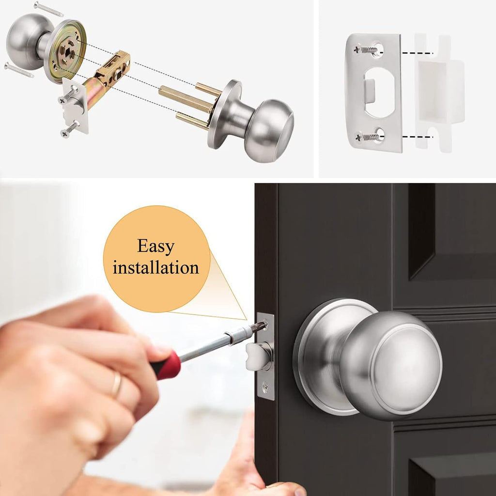 Colonial Style Passage Door Knobs Brushed Nickel Door Handle for Hall/Closet Door