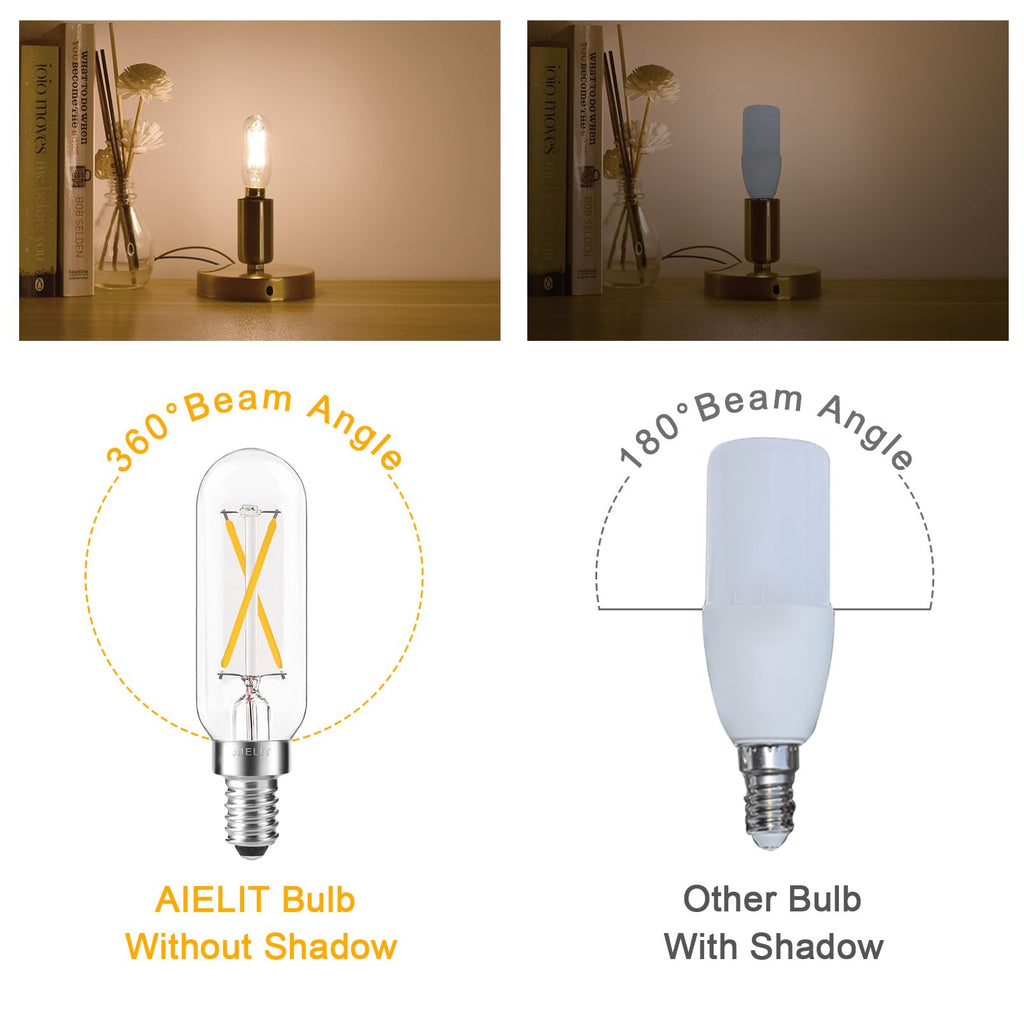 T8 Tubular LED Filament Bulb 2W (25W Equal) E12 Candelabra Base, Dimmable, 3000K Soft White (4 Pack)