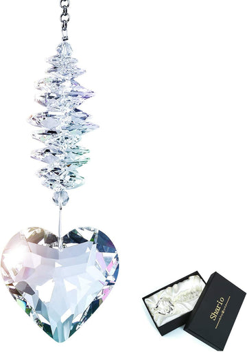 45mm Clear Glass Heart Crystal Ball Prism Pendant, Suncatcher for Windows, Outdoor Garden Hanging Décor