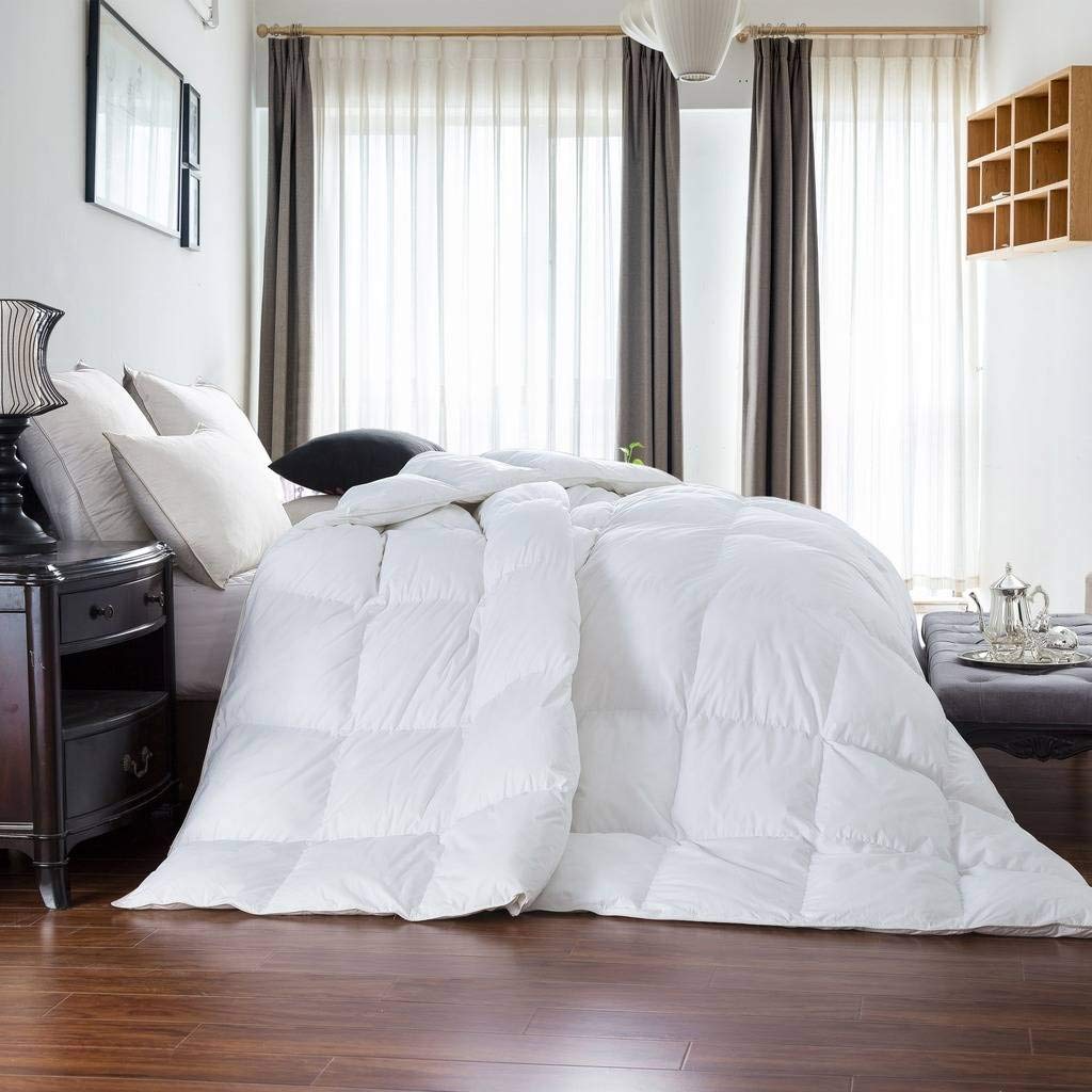 Luxurious Full/Queen Size Goose Down Alternative Comforter 100% Egyptian Cotton - 50Oz - Solid White