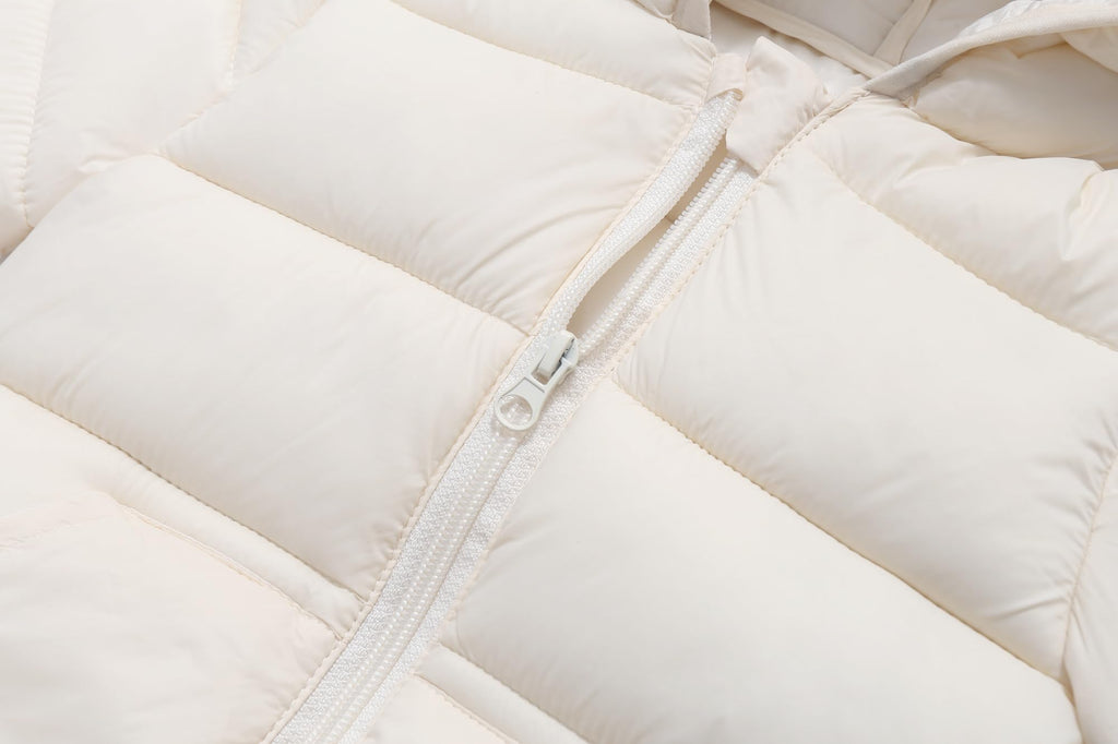 Baby Hooded Down Jacket Boys Girls Light Puffer Winter Coats Toddler Bear Ears Zipper Up Down Coats Outwear Ivory