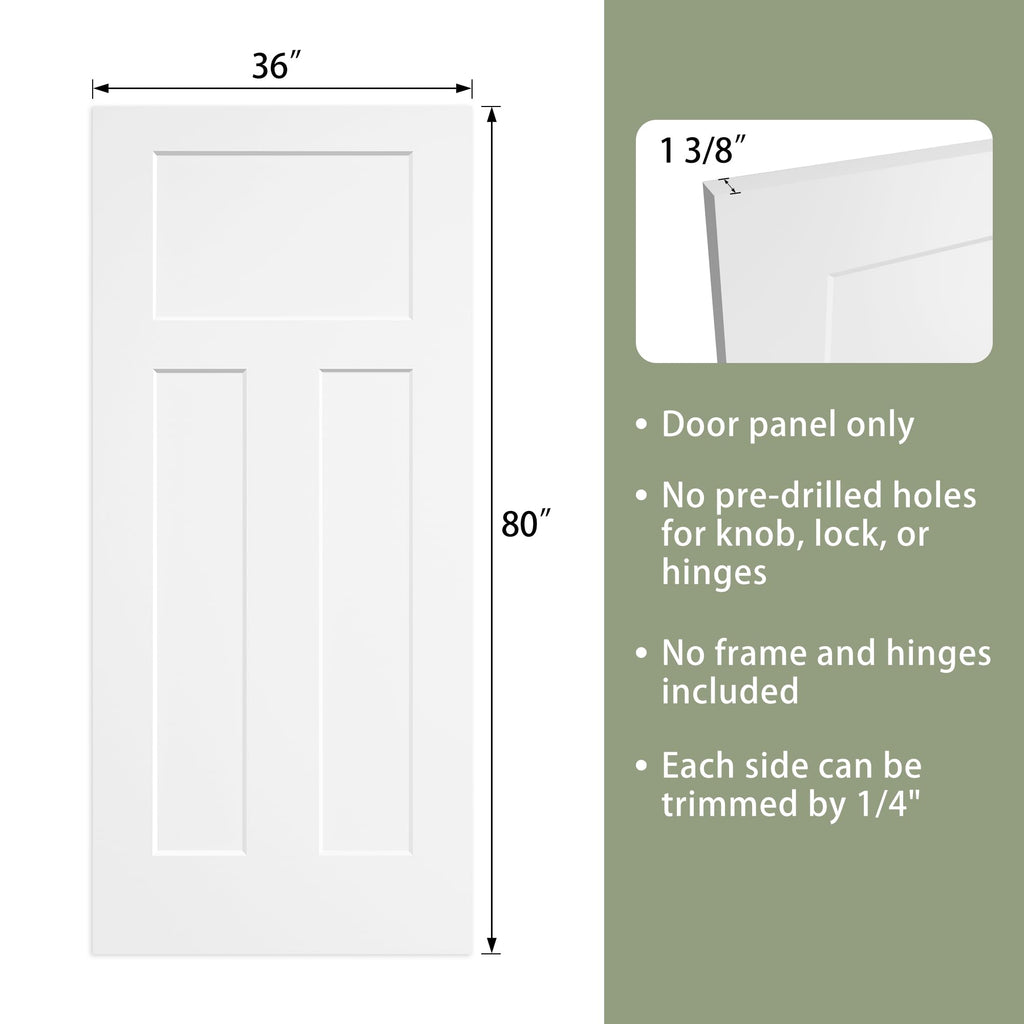 36x80 in T Shaped 3-Panel Smooth White Primed Interior Door Slab