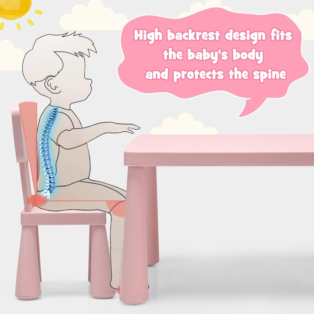 Kids Table and Chair Set, Plastic Children Activity Table and 2 Chairs for Art Craft, Easy-Clean Tabletop, Piece