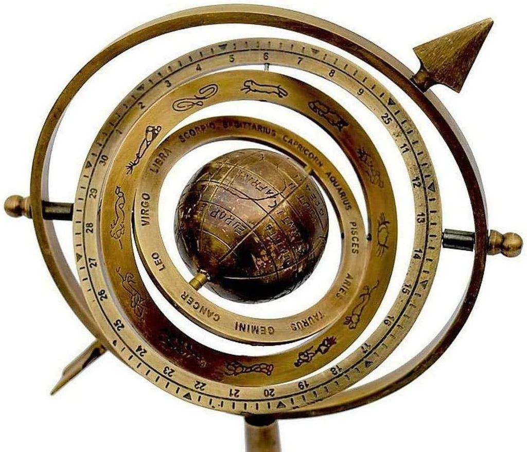 Arch Instrument 11" Antique Brass Armillary Sphere with Sundial Arrow Nautical Maritime Astrolabe Engraved Globe