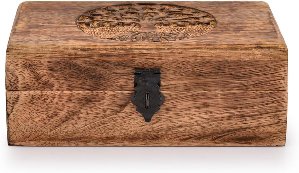 Handmade Mango Wood Tree of Life Engraving Beautifully Keepsake Box Jewellery Organiser Unique Gift Ideas for Men &