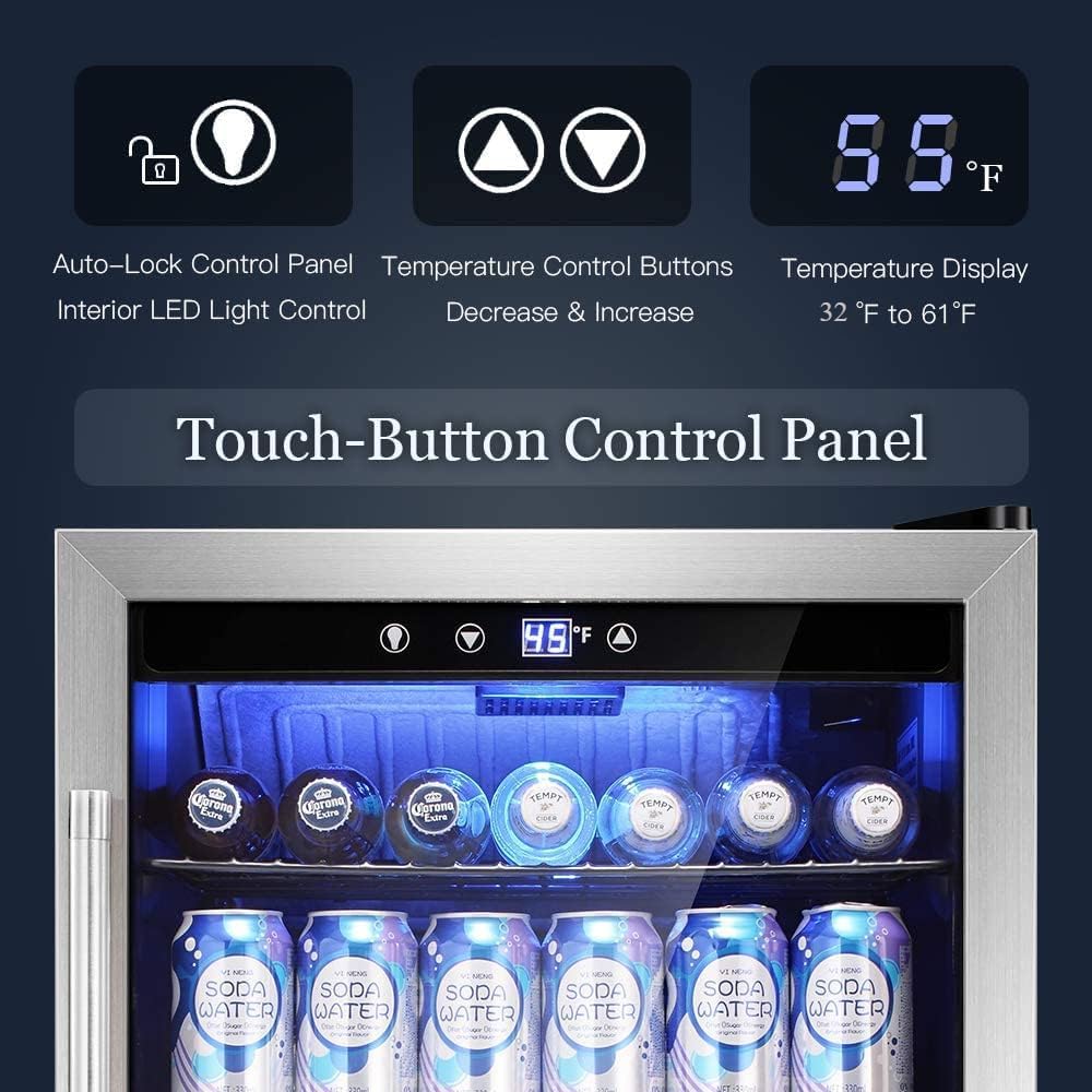 Beverage Refrigerator Cooler - 145 Can Mini Fridge Glass Door for Soda Beer or W