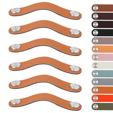 6 Pack Leather Drawer Pulls 5 Inch Cabinet Handles with Screws Leather Dresser Knobs for Cabinets, Drawers, Closet