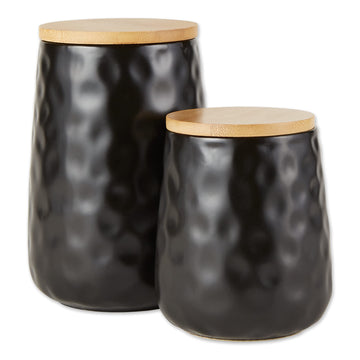 Kitchen Accessories Collection, Textured Matte Ceramic Canister Set, Black Dimple, 2 Piece