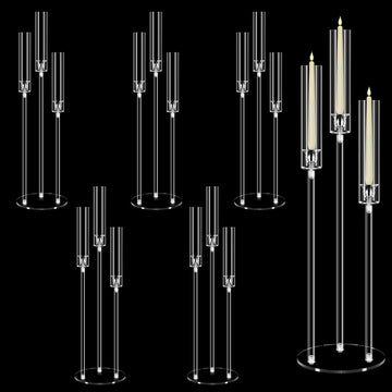 6 Set 3 Arms Acrylic Candelabras with Shades, 42" Floor Candelabra Centerpieces,Clear Candle Holder for Table