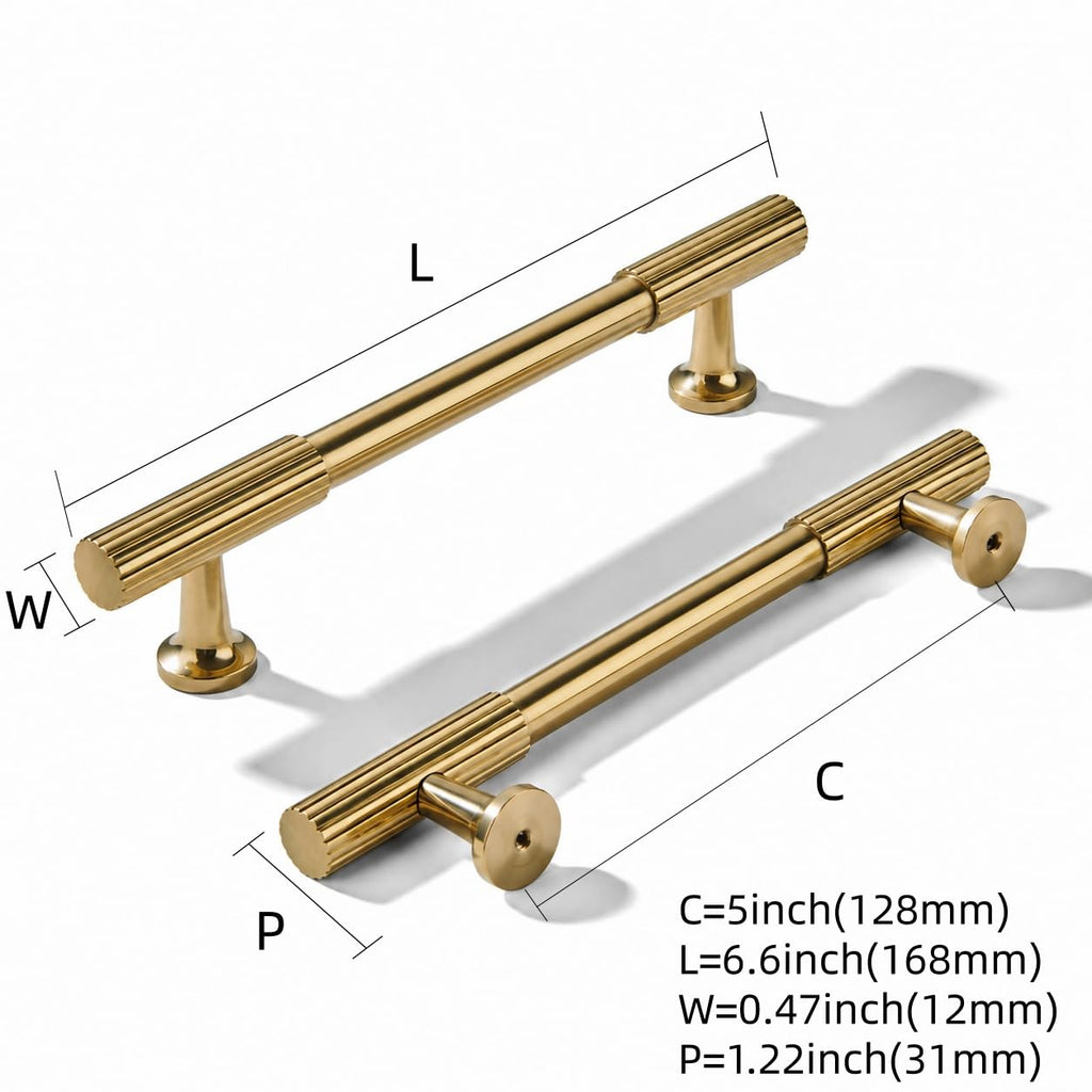 Heavy Duty Unlacquered Brass Cabinet pulls 5" C-T-C 5 Pack