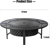 47 Inch Fire Pit with 2 Grills, Wood Burning Fire Pits for Outside with Lid & Poker, BBQ& Outdoor Firepit & Round Metal Table 3 in 1 for Patio - Image 5
