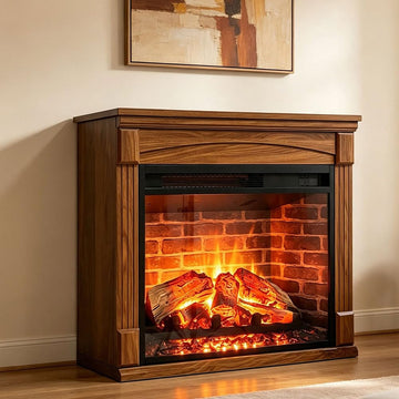 28 Inch Electric Fireplace with Mantel, 1500W Freestanding Heater
