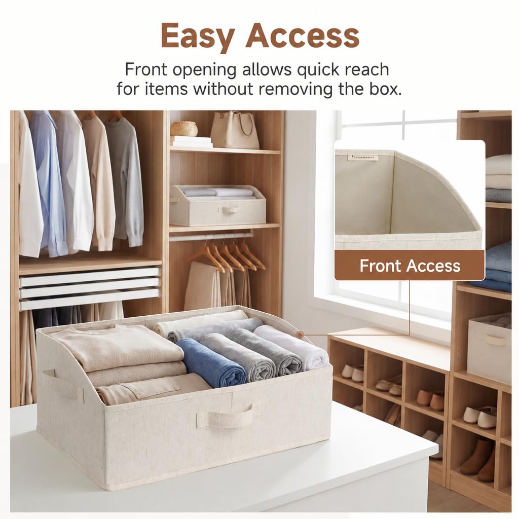 Bins, Beige(Cotton-linen), Large, 3-Pack
