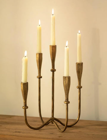 Iron Taper Candle Holders: Gold Tall Candelabra for Candlestick - Antique Brass Candle Stick Holder 5 Arm