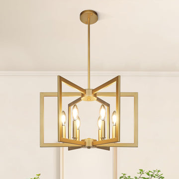 6-Light Gold Pendant Light, Modern Farmhouse Dining Room Light Fixtures Over Table, Industrial Metal Geometric