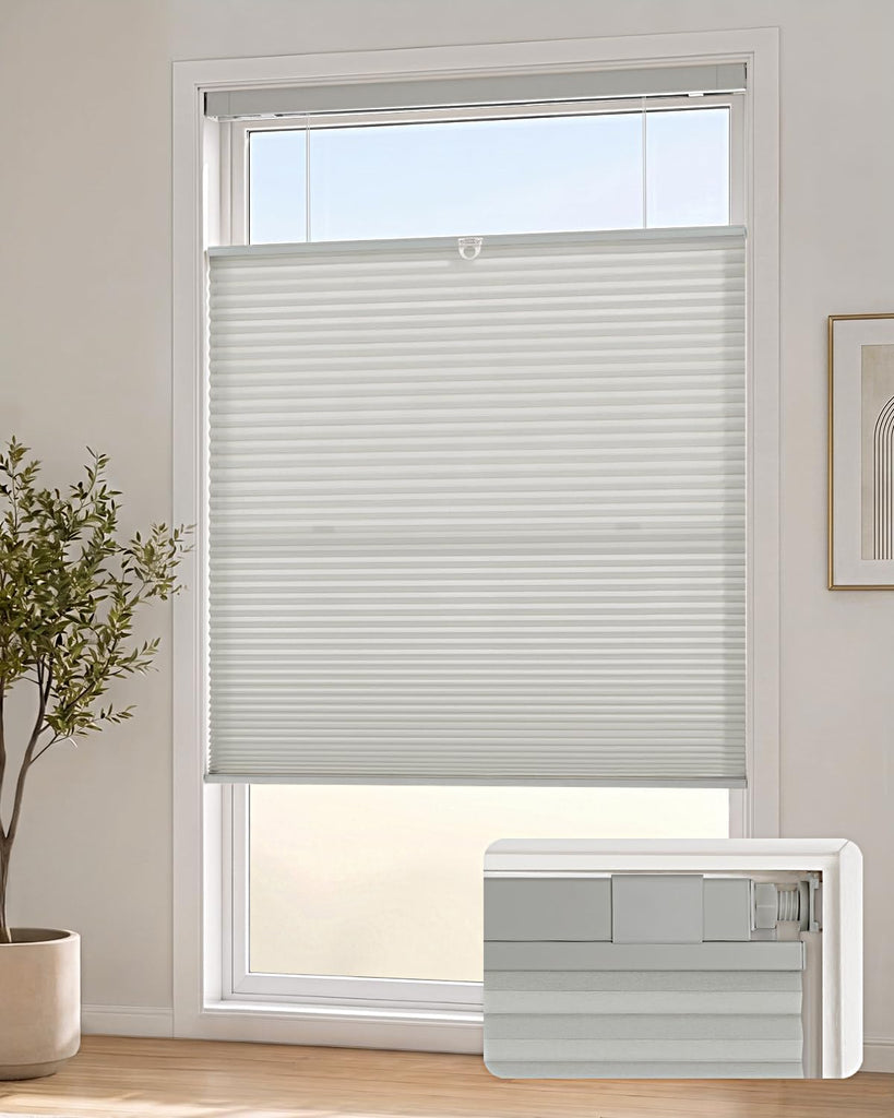 TDBU Cellular Shades, White | No Drill Cordless Top Down Bot - Dove Grey X