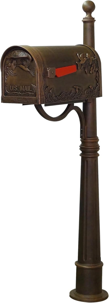 Hummingbird Curbside Mailbox with Ashland Post - Copper Mailbox with Aluminum Post