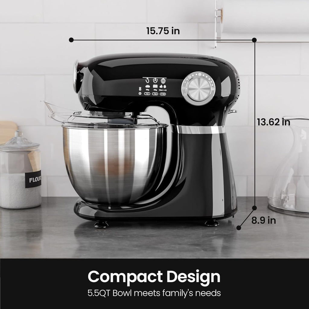 5.5QT 12-Speed Electric Stand Mixer, Tilt Head Kitchen Mixer, Black