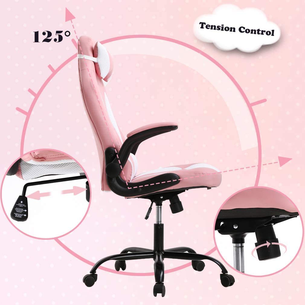 Gaming Chair Office Chair Desk Chair Ergonomic High Back Computer Chair with Lumbar Support Flip-up Arms Headrest PU