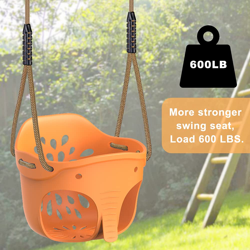 Yellow High Back Full Bucket Toddler Swing Seat w/Adjustable Ropes