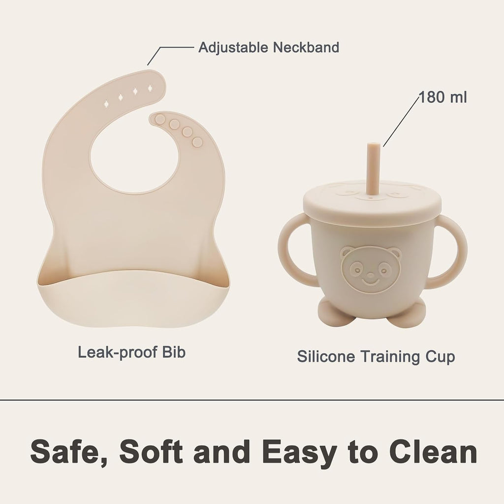 Feeding Set | Baby Led Weaning Supplies Includes Suction Bowls and Divided Plates, Adjustable Bib, Baby Utensils