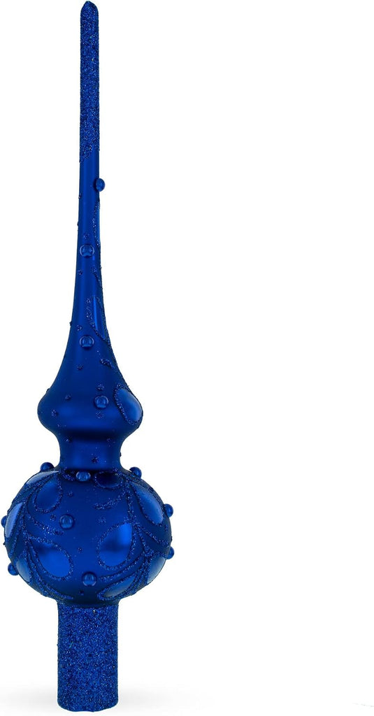 Blue Jewels Scroll on Blue Glass Christmas Tree Topper 11 Inches