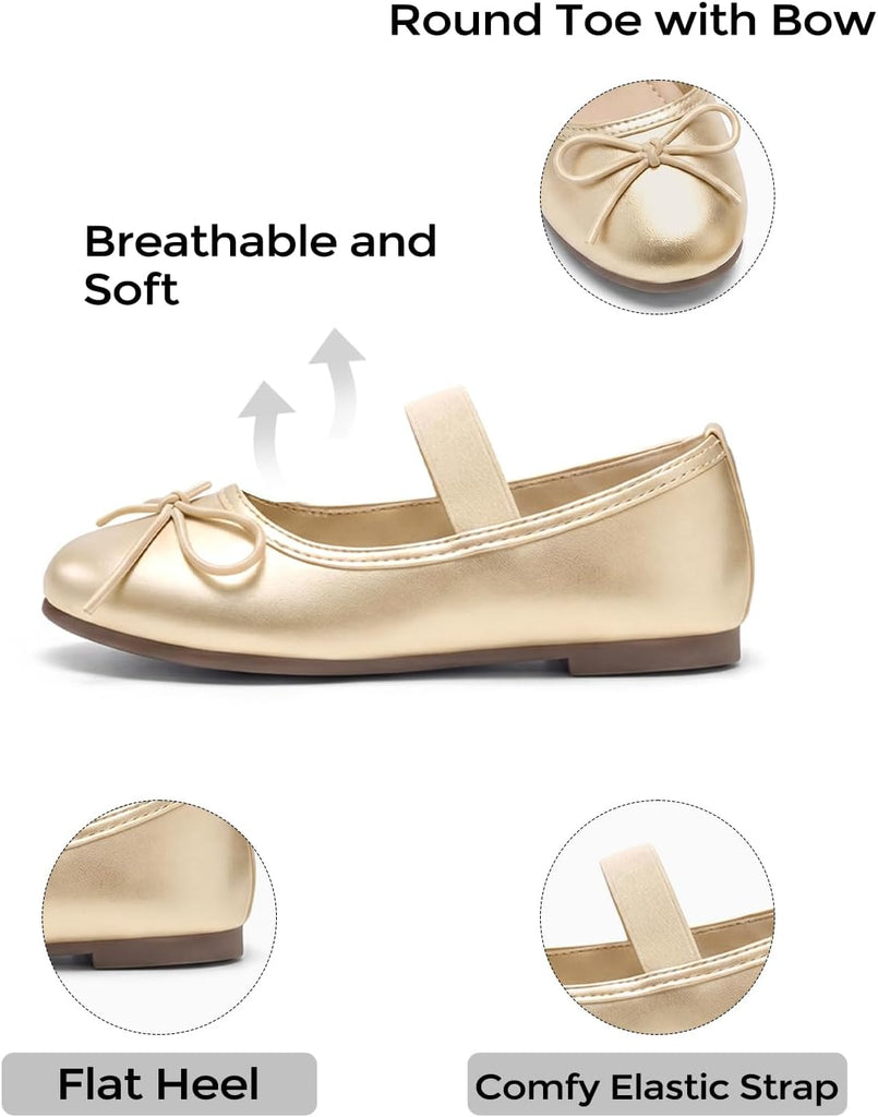Girls Dress Shoes Bow Ballet Flats Elastic Strap Slip on Mary Jane Shoes Wedding Party Flats for Little/Big Kid