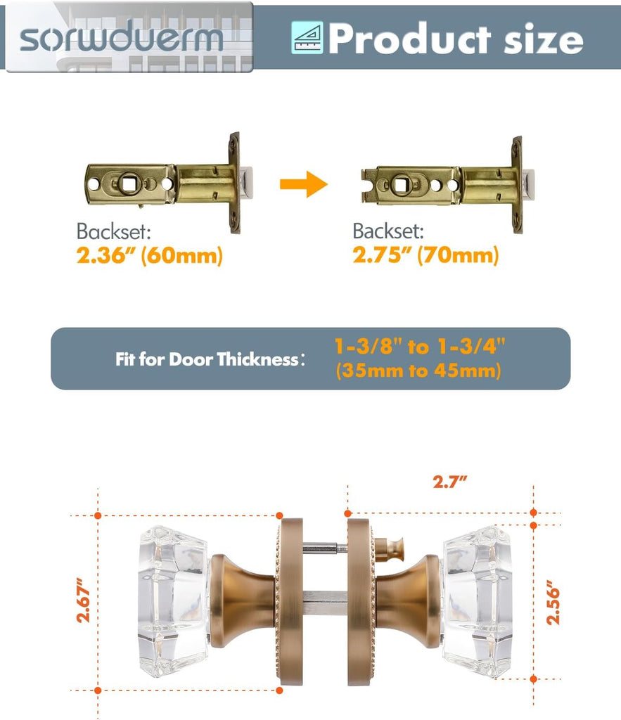Door Knob Champagne Bronze Privacy Crystal Glass Interior 1 Pack