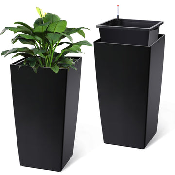 30" Tall Planters Set of 2, Outdoor Planters, Black