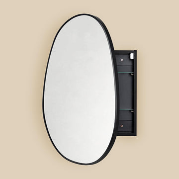 Surface Mount Black Bathroom Medicine Cabinet with Mirror, Wall Mounted Irregular Asymmetrical Bathroom Medicine