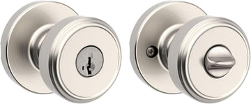 Maven Front Door Knob with Lock and Key, Re-Key Technology, Satin Nickel
