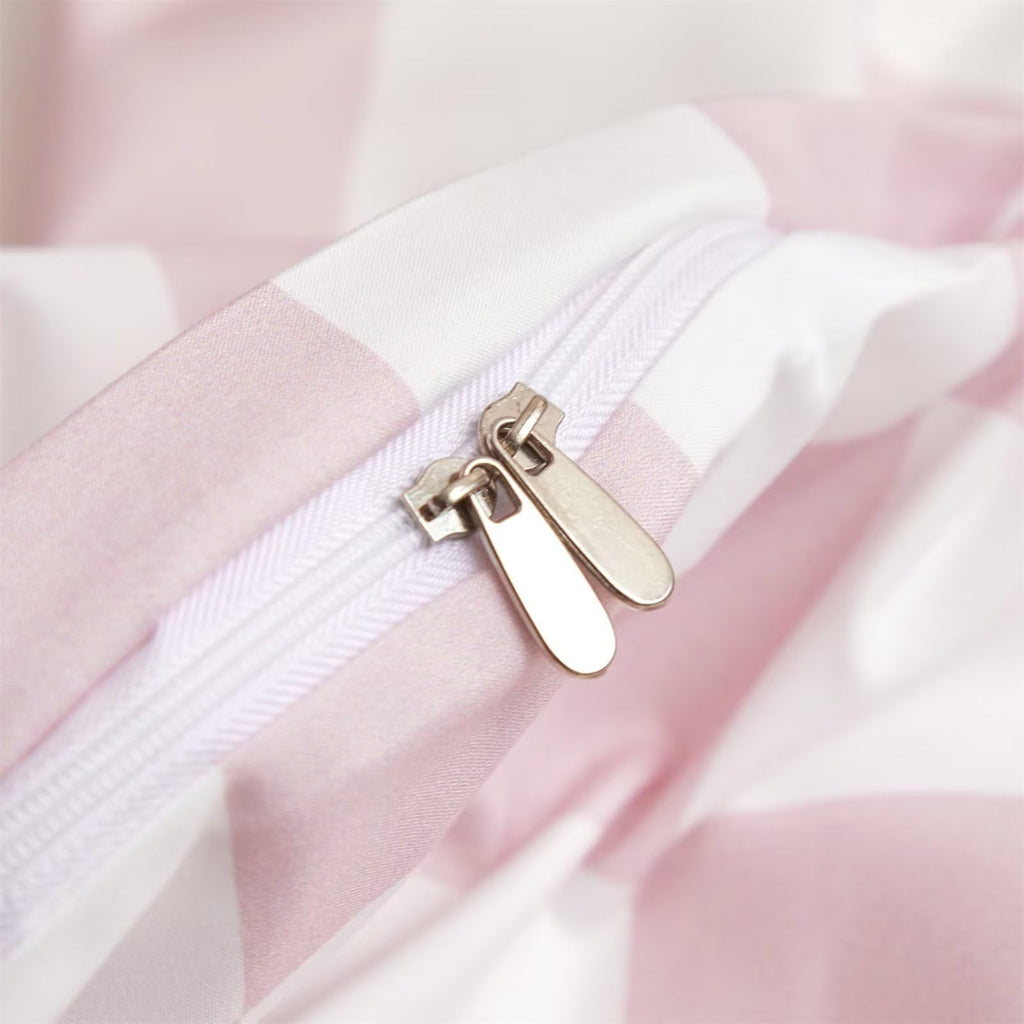 White and Pink Duvet Cover Plaid Checkerboard Bedding Set - Elegant Light Pink Grid Buffalo Checkered Comforter