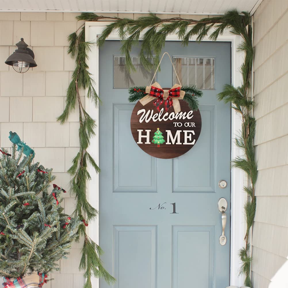 Interchangeable Welcome Sign for Front Door with 4 Seasonal Wreaths and 14 Changeable Icons, Farmhouse Front Door