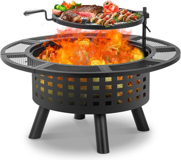 36 inch wood burning fire pit with grill and lid