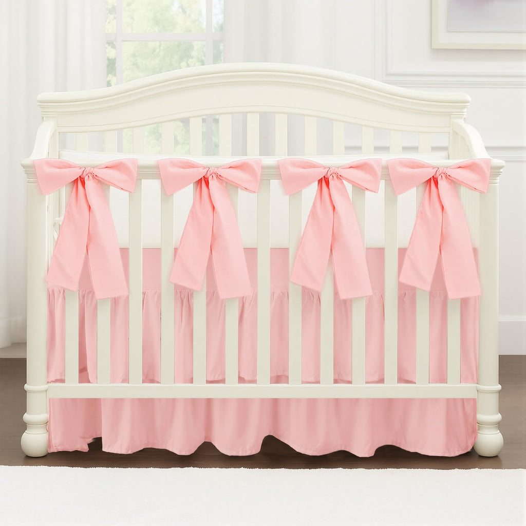 Pink Crib Bed Skirts with 4 Large Cot Bow 28" x 52", 14" Drop