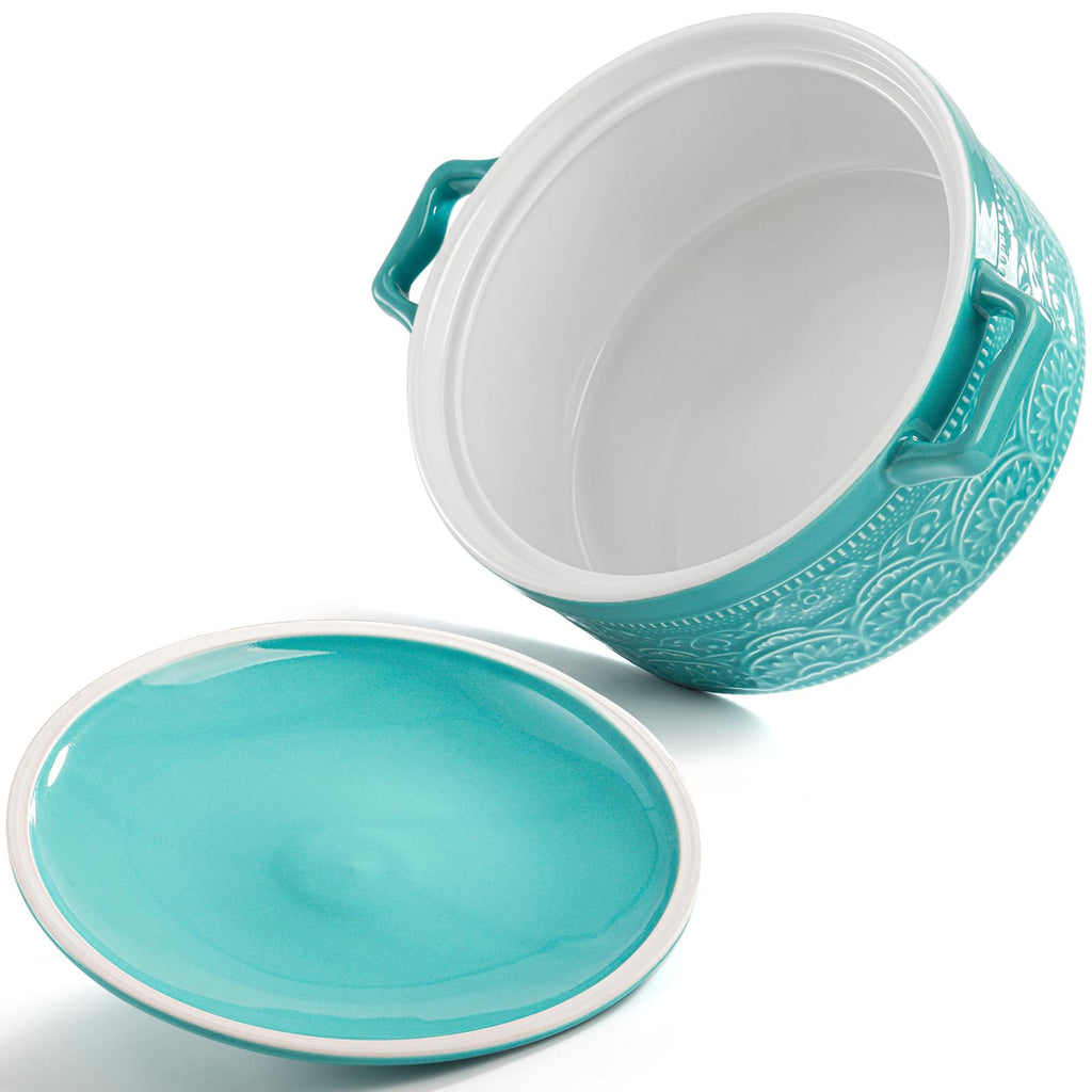 2 Quart Round Ceramic Casserole Dish with Lid, 7.5 Inch Covered Casserole for Oven, Glazed Ceramic Baking Dish