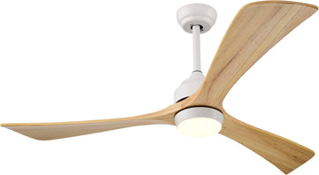 52 Inch Wood Ceiling Fan with Light and Remote - Quiet Reversible DC Motor, 6 Speed - White & Natural Wood