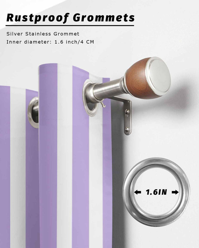 Stripe Outdoor Curtains Waterproof Outside Curtain 2 Panel, Purple White Window Treatment Drapes Vertical Striped