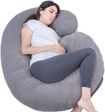 Pregnancy Pillow, C Shaped Full Body Pillow for Maternity Support and Pregnant Women Sleeping with Velvet Cover (Dark