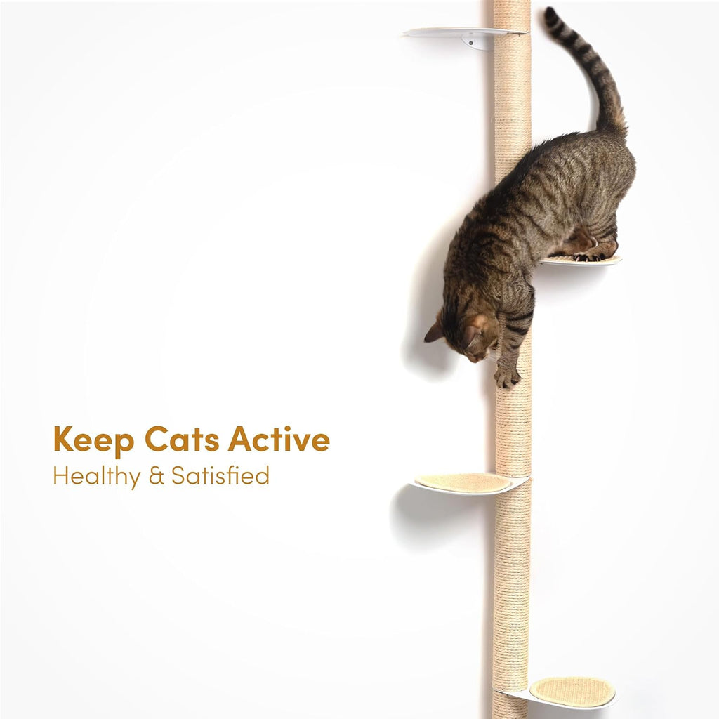 68" Tall Wall-Mounted Cat Tree - Modern Space-Saving Cat Shelf with Sisal Scratching Post & Steel Climbing Steps