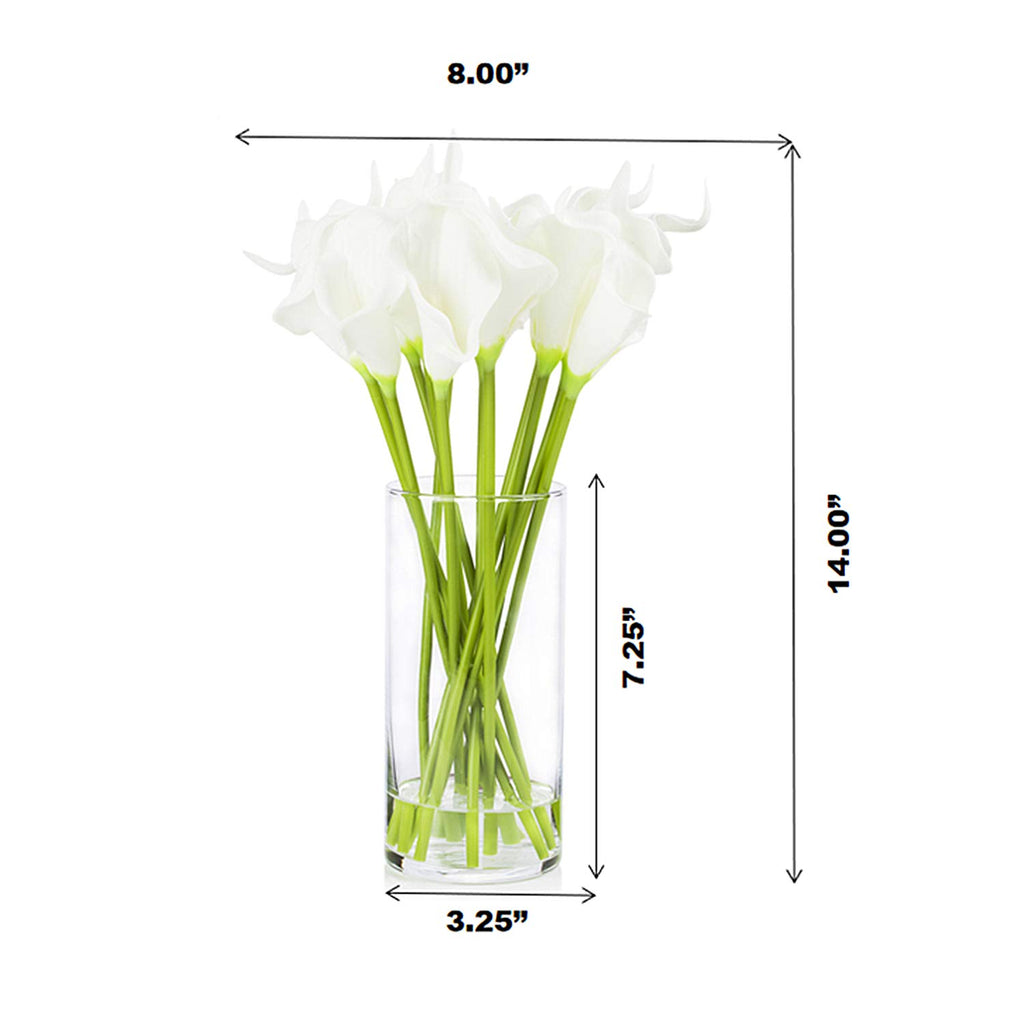 Artificial Real Touch Calla Lily Flower Arrangement in Clear Glass Vase with Faux Water Decor (White)