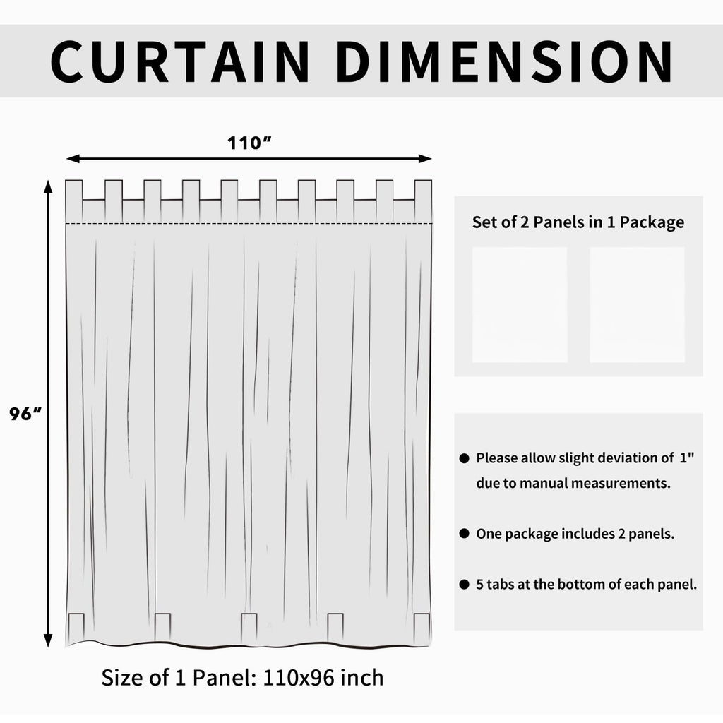 Outdoor Patio Curtains 2 Panels, 110x96 inch, White